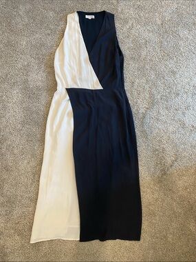 Equipment Black & White Sleeveless Midi Faux Wrap Dress